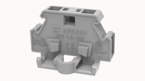 WS1.5-DB-01P-11-00Z(H) Клеммный блок (клеммник) мини проходной пружин., модульный (с проуш. крепл.), выс. 17.0 мм/глуб. 25.0 мм, сеч. пров. 28-16AWG/ до 1.5 кв.мм, до 300В/10А, серый изол., шир. 5.0 мм | код 11030000035 | DEGSON