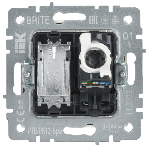 BRITE Розетка двойная TV+RJ45 кат.5E РТВ/РК12-БрКр белый | код BR-AK20-1-K01 | IEK фото 4