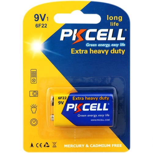 Солевой элемент питания PKCELL 6F22-1B тип - 9V(Крона) 1 шт в блистере | код 6F22-1B | PKCELL