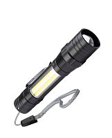 Фонарь аккумуляторный ручной LED 1Вт + COB 5Вт линза зум аккум. Li-ion 18650 1А.ч USB-шнур ABS-пластик