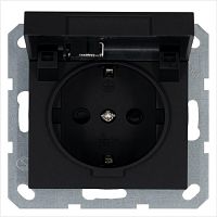 Розетка Schuko с крышкой и защитными шторками 16A 250V~ 2P+T, цвет черный матовый (soft touch) | код G5505PB | Jasmart