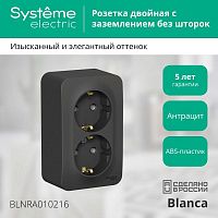 Розетка двухместная BLANCA, открытый монтаж, с заземлением, антрацит | код. BLNRA010216 | Schneider Electric