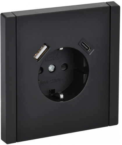FORTE&PIANO Роз. з/к/ш в/к 16А USB A+C 18Вт FP147 чер. IEK | код FP-R14-16-U22-018-K02 | IEK