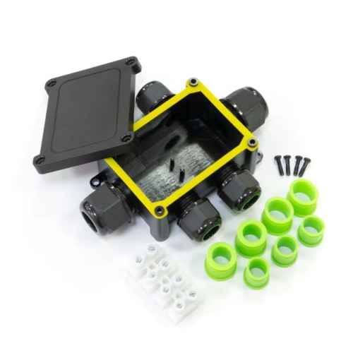 Коробка распределительная 5-вводная IP68 ПА66 40А 450В d5-14 мм 135х96х42 черная | код PR08.13150 | Промрукав Коробка распределительная 5-вводная IP68 ПА66 40А 450В d5-14 мм 135х96х42 черная | код PR08.13150 | Промрукав