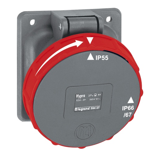 Встраиваемая розетка Hypra - IP 66/67-55 - 3К+3 - 63 А - пластик | код 059427 | Legrand