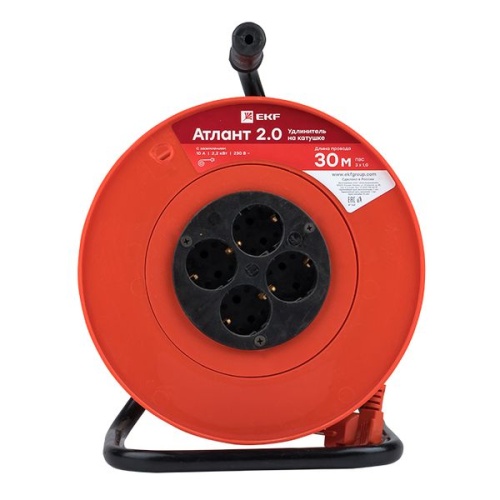 Удлинитель на катушке "Атлант 2,0" 4 гнезда 40м с заземлением ПВС 3*1,0 10А/2,2кВт PROxima | код UKA02-10-310-4-40 | EKF фото 4