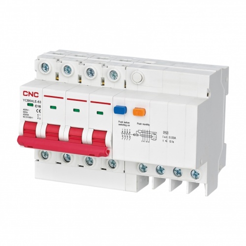 Диф. автомат YCB6HLE-63 16А 3P+N 4,5кА 300мА C AC (электрон.) | код A001013 | CNC Диф. автомат YCB6HLE-63 16А 3P+N 4,5кА 300мА C AC (электрон.) | код A001013 | CNC