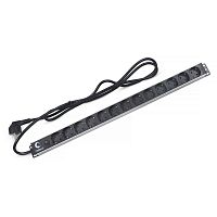 Блок евророзеток для 19дюйм шкафов PDU-13P-F-2EU 13 розеток фильтр 16А без выключателя шнур 2м алюм. корпус немецкий стандарт Cabeus 7294c