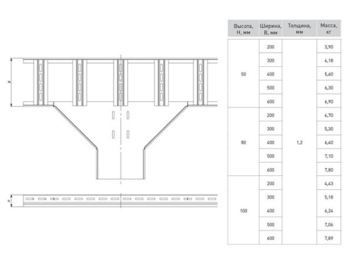 Ответвитель T-образный для лестничного лотка 100х500 мм | код tlt100500 | EKF фото 3