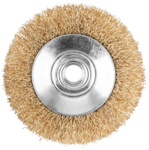 Корщетка-колесо с наклоном, гайка М14, стальная латунированная волнистая проволока 100 мм, блистер | код 39083 | FIT фото 6 Корщетка-колесо с наклоном, гайка М14, стальная латунированная волнистая проволока 100 мм, блистер | код 39083 | FIT фото 6