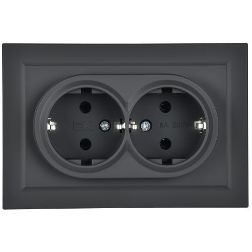 BRITE Розетка 2-местная с заземлением без защитных шторок 16А в сборе РС12-3-БрГ графит | код BR-R21-16-K53-F | IEK фото 3