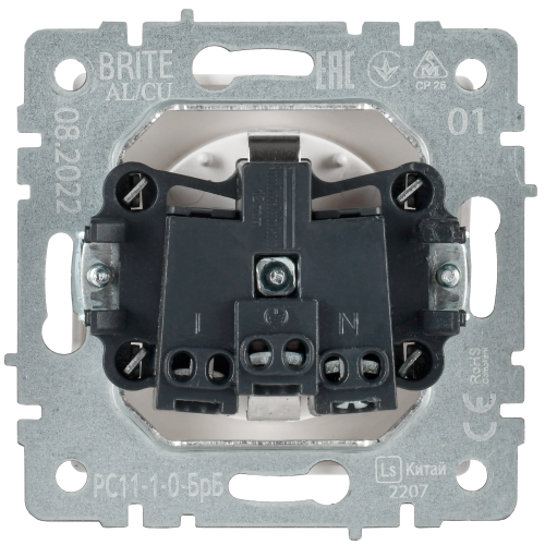 BRITE Розетка 1-местная с заземлением без защитных шторок 16А РС11-1-0-БрБ белый | код BR-R11-16-K01 | IEK фото 5