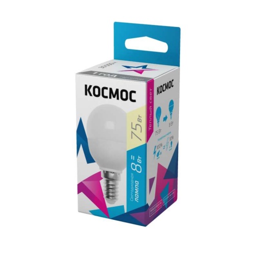 Лампа светодиодная GL45 8Вт E14 3000К 220В Космос | код Lksm_LED8wGL45E1430 | КОСМОС
