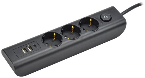 Удлинитель 3х2м с заземл. 16А 250В MODERN У03В с выкл. USBх3 (type-Aх2шт + type-Cх1шт) ПВС 3х1 черн. | код WYP12-16-03-02-ZKU-K02 | IEK