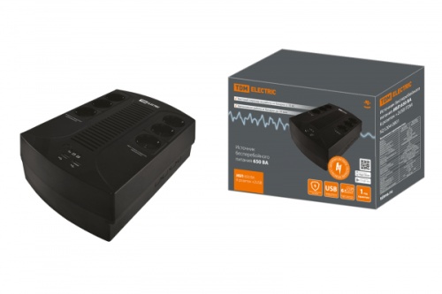 Источник бесперебойного питания ИБП 650 ВА 6 розеток +2USB TDM | код SQ1204-0001 | TDM