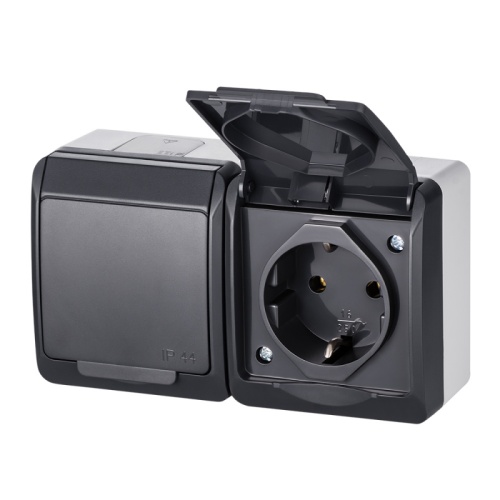 HERMES - Розетка 2x2P+E, 16A/250V, с крышкой, IP44, антрацит | код 0325-07 | Elektro-plast Nasielsk