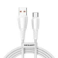 Кабель USB-A – Type-C, 5А, 100Вт, 1м, в белой нейлоновой оплетке REXANT | код 18-7067 | REXANT