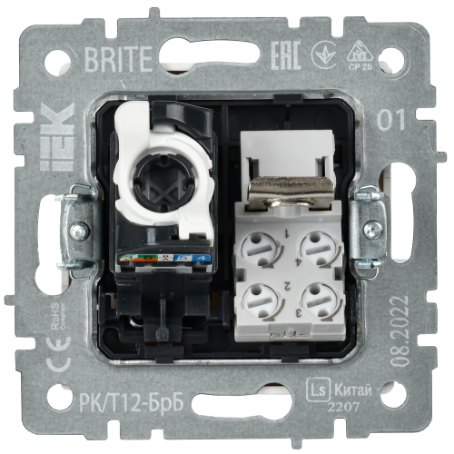 BRITE Розетка двойная RJ11+RJ45 кат.5E РК/Т12-БрБ белый | код BR-KT20-O-1-K01 | IEK фото 3 BRITE Розетка двойная RJ11+RJ45 кат.5E РК/Т12-БрБ белый | код BR-KT20-O-1-K01 | IEK фото 3