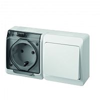 HERMES - Выключатель 10A/250V + Розетка 2P+E, 16A/250V, с прозрачной крышкой, IP44, белый | код 0327-01 | Elektro-plast Nasielsk