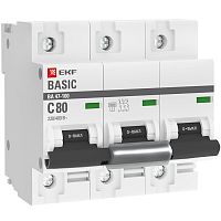 Автоматический выключатель 3P 80А (C) 10kA ВА 47-100 Basic | код mcb47100-3-80C-bas | EKF