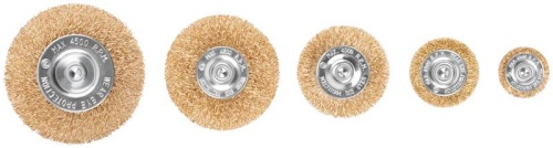 Набор щеток для дрели, 5 шт., Плоские 25,38,50,65,75 мм, латунированная витая проволока, блистер, Profi | код 82-925 | FIT фото 6