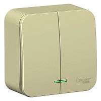 Выключатель 2-кл. ОП Blanca 10А IP20 (сх. 5) 250В с подсветкой с изолир. пластиной беж. | код. BLNVA105117 | Schneider Electric