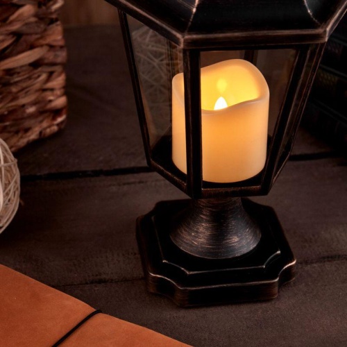 Фонарь декоративный на подставке со свечкой бронзовый корпус размер 14.5х17х31см тепл. бел. Neon-Night 513-058 фото 4 Фонарь декоративный на подставке со свечкой бронзовый корпус размер 14.5х17х31см тепл. бел. Neon-Night 513-058 фото 4