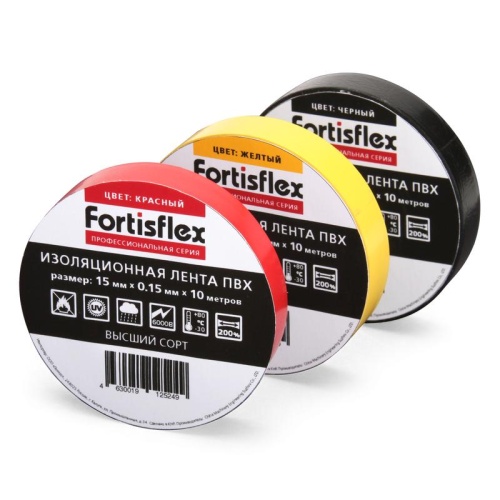 Изолента ПВХ 15x0.15х10 желтая (Fortisflex) | код 71224 | Fortisflex