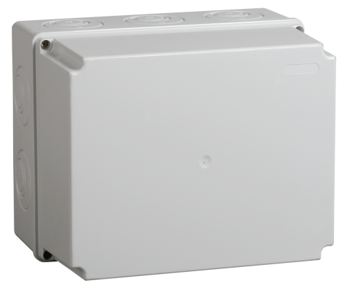 Коробка КМ41273 распаячная для открытой проводки 240х195х165мм IP44 (RAL7035 кабельные вводы 5 шт) | код UKO10-240-195-165-K41-44 | IEK