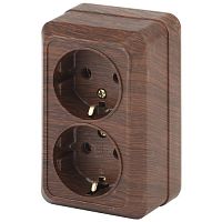 Розетка Intro Quadro 2-204-10 с заземлением двойная 2х2P+E Schuko, 16А-250В, IP20, ОУ, венге | код Б0053805 | ЭРА