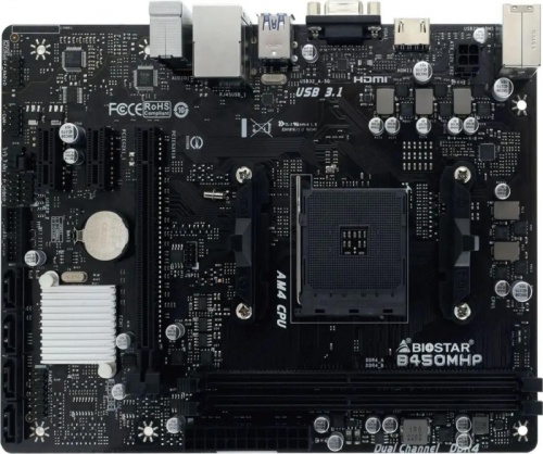 Материнская плата Biostar B450MHP Soc-AM4 AMD B450 2xDDR4 mATX AC`97 8ch(7.1) GbLAN RAID+VGA+HDMI | код 2021633 | BIOSTAR