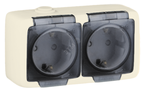 Alfa Розетка двухместная, с пылевлагозащитой, со шторками, с заземляющими контактами, открытой установки, белый | код РА16-252-01 | HEGEL