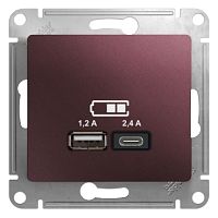 GLOSSA USB РОЗЕТКА A+С, 5В/2,4А, 2х5В/1,2 А, механизм, БАКЛАЖАНОВЫЙ | код GSL001139 | Systeme Electric
