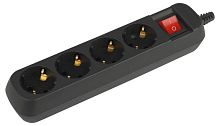 Колодка удлинителя 4-м с заземл. с выкл. черн. KX-4es-B | код Б0061734 | Эра