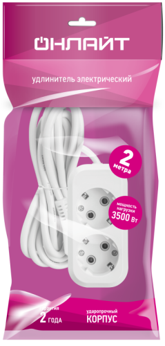 Удлинитель 2х2м с заземл. 16А IP20 90512 OPE-S-02-200-Е-3х1 ОНЛАЙТ 90512 фото 4
