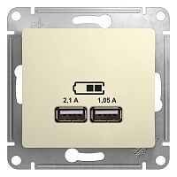 Розетка 2xUSB GLOSSA, бежевый | код. GSL000233 | Schneider Electric