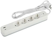 Удлинитель с сетевым фильтром 4х3м с заземл. 10А USF-4es-3m-2xUSBAC-W +2xUSBA+C 3.1A с выкл. с базов. защитой | код Б0059573 | Эра
