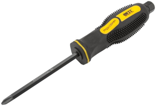 Отверткa ударная, сталь S2, шестигран.жало, боек под ключ, прорезиненная ручка, Профи 6х100 мм PH2 | код 55626 | FIT фото 2