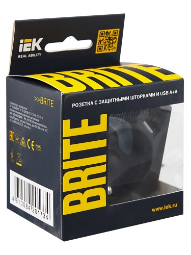 Розетка BRITE РЮш10-1-БрГ 16А с USB A+A 2.1А с заземл. защ. шторки графит | код BR-R14-16-U21-D21-K53 | IEK фото 8 Розетка BRITE РЮш10-1-БрГ 16А с USB A+A 2.1А с заземл. защ. шторки графит | код BR-R14-16-U21-D21-K53 | IEK фото 8