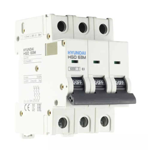 Автоматический выключатель HGD63-M 3PMBS0000C 00003 3 полюса, 3А, ток к.з. 6kA, хар-ка B (STANDARD) | код 13.04.000879 | HYUNDAI