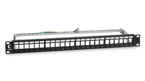 Cabeus PLB-24-SH Модульная патч-панель 19, 24 порта, 1U, для экранированных модулей, с задним кабельным организатором (без модулей) | код 7955c | Cabeus