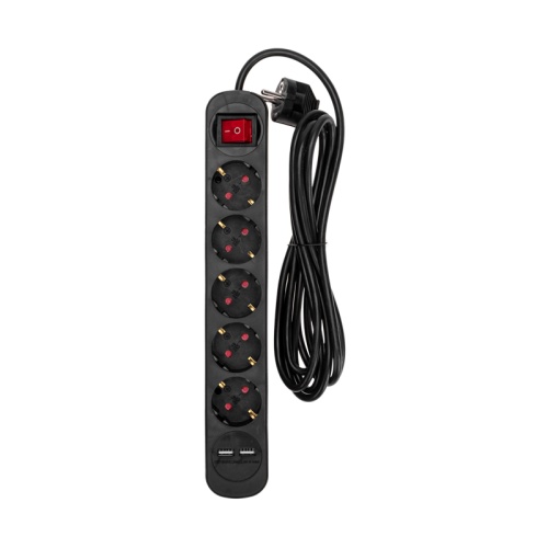 Удлинитель STANDARD 5 гнезд, 3м, 3х1,0мм?, с/з, с выключателем, 2 USB, черный REXANT | код 13-4041 | REXANT