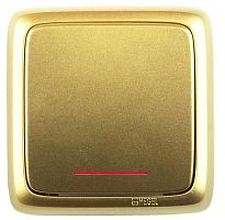 Выключатель одноклавишный наружный с изоляционной пластиной с индикацией золото 16А | код ВА16-114-07 | HEGEL