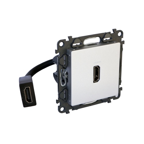 Valena LIFE. Розетка HDMI с предварительно подключенным разьемом. С лицевой панелью. Цвет Алюминий | код 753375 | Legrand