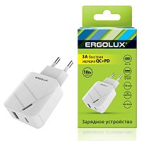 Адаптер сетевой 18Вт 1USB+1Type C 100-220В 5-9В/3А QC коробка бел. | код 15252 | Ergolux