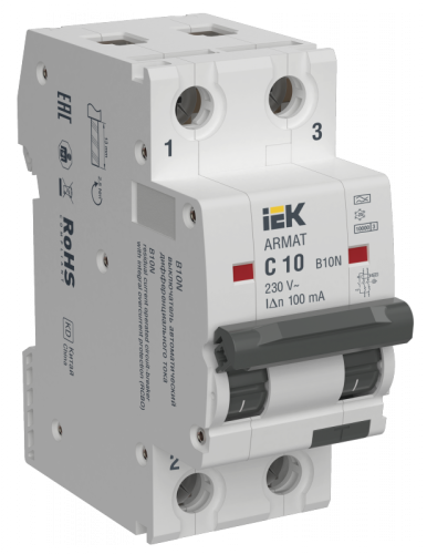 ARMAT АВДТ B10N 2P C10 100мА тип A IEK | код AR-B10N-2-C010A100 | IEK