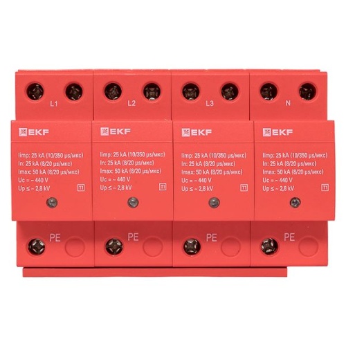 Устройство защиты от импульсных перенапряжений класс 1 Iimp 25кА (10/350мкс) 4P | код spd-t1-4p | EKF фото 3 Устройство защиты от импульсных перенапряжений класс 1 Iimp 25кА (10/350мкс) 4P | код spd-t1-4p | EKF фото 3