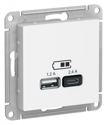 ATLASDESIGN USB РОЗЕТКА A+С, 5В/2,4А, 2х5В/1,2А, механизм, ЛОТОС | код ATN001339 | Systeme Electric