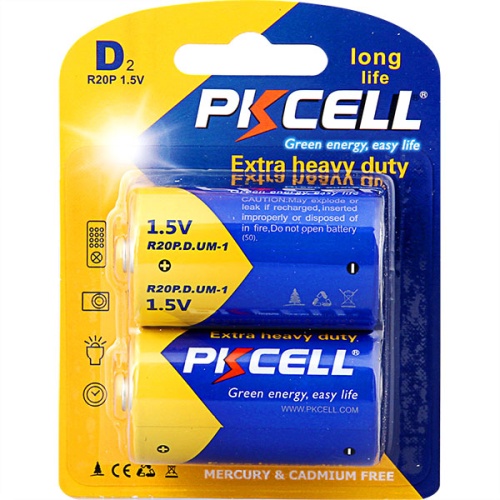 Солевой элемент питания PKCELL R20P-2B тип - D(R20) 2 шт в блистере | код R20P-2B | PKCELL