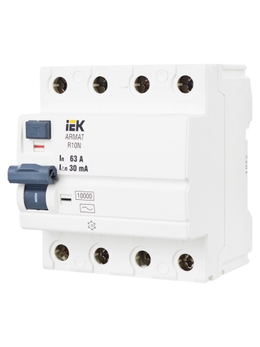 ARMAT Выключатель дифференциального тока R10N 4P 63А 30мА тип AC | код AR-R10N-4-063C030 | IEK фото 6